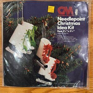 1978 CM Needlepoint Christmas Ornaments Kit Ice Skates New Old Stock